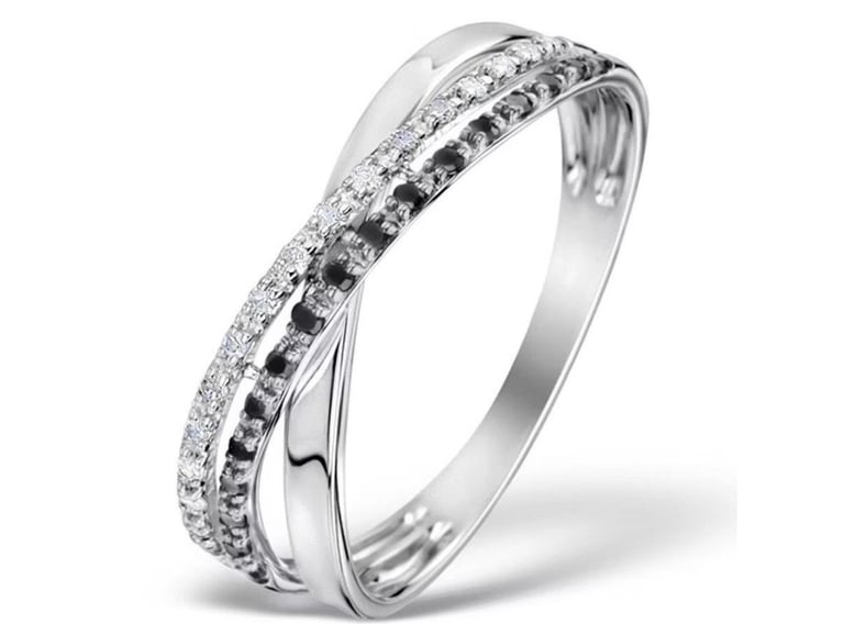image for £100 ONO – Sterling Silver Ring with Diamond & Black Diamond Accents