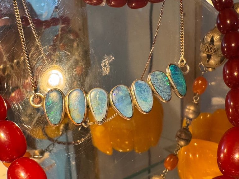image for Fire opal silver necklace 