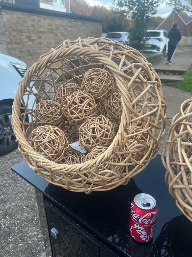 Pair of Large (50cm) Unique Rattan Balls & 18 smaller balls (9cm)