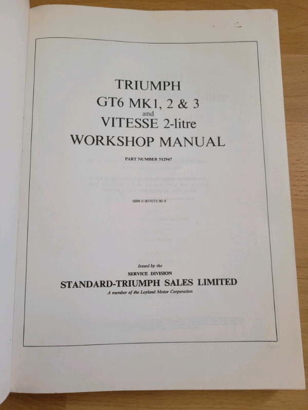 GT6 MK1, 2 & 3 Vitesse 2-Litre Workshop Manual.