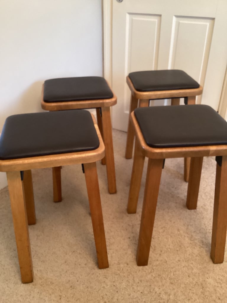 Solid Oak stool faux Leather seat pad