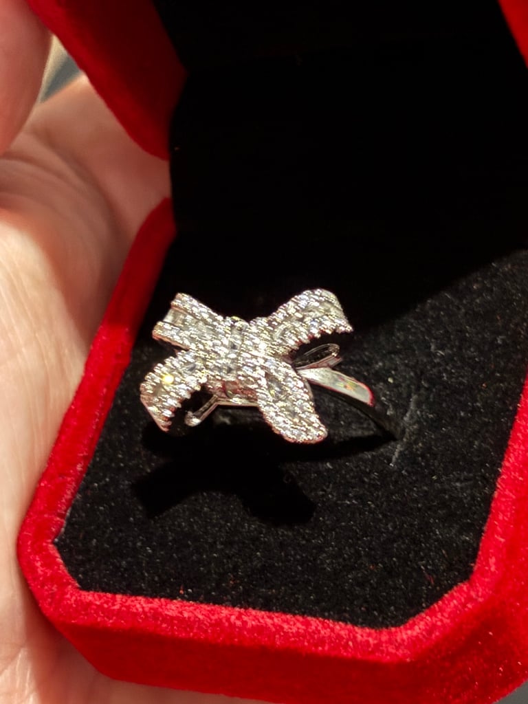 Sterling Silver CZ Bow Ring Size P