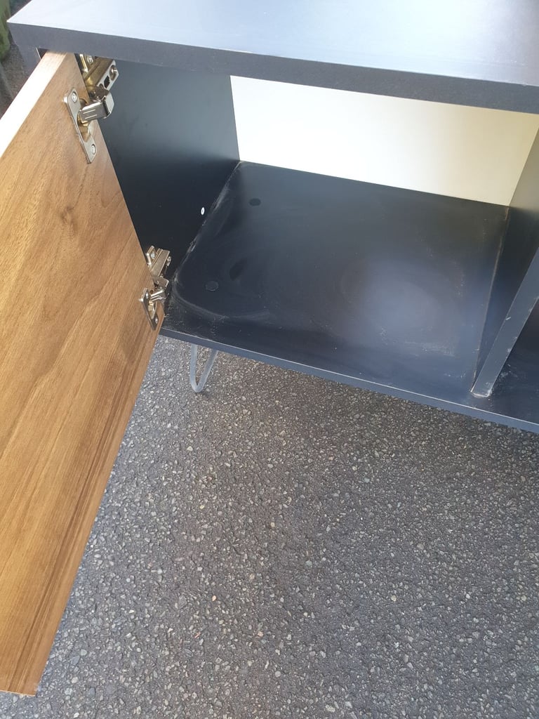 Lovely , Homebase Black Sideboard With Chunky Wooden Door & Shelves , Metal Legs , VGC. 