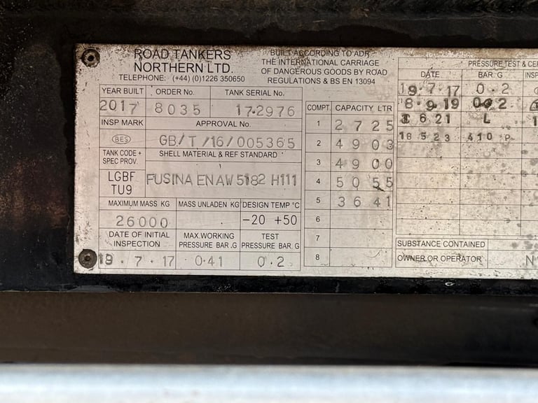 2017 SCANIA P320 20,000 LITRE FUEL TANKER 