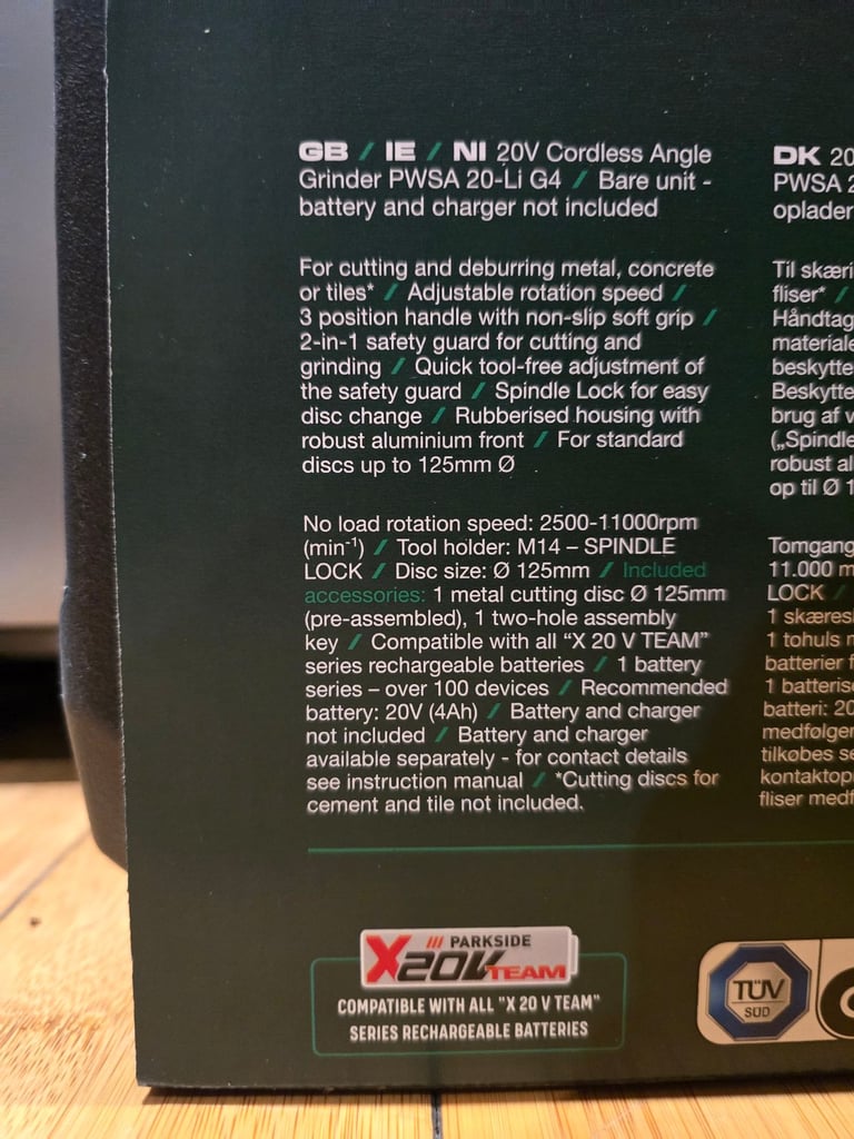 £35 New Parkside 20V Cordless Angle Grinder – Bare Unit x20v team