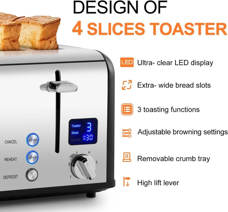 image for Stainless Steel Toaster with Ultra-Clear LED Display