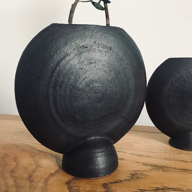 Pair of vintage Brutalist vases - geometric statement designer