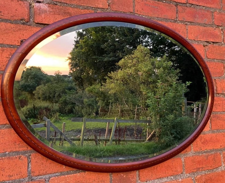 Antique, Edwardian, Oval, Mahogany mirror