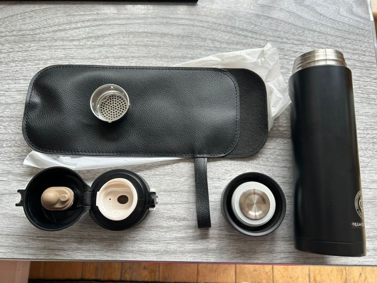 image for Black Travel Mug for Hot Cold Drink Insulated Coffee Flask Cup Bottle Reusable Thermal