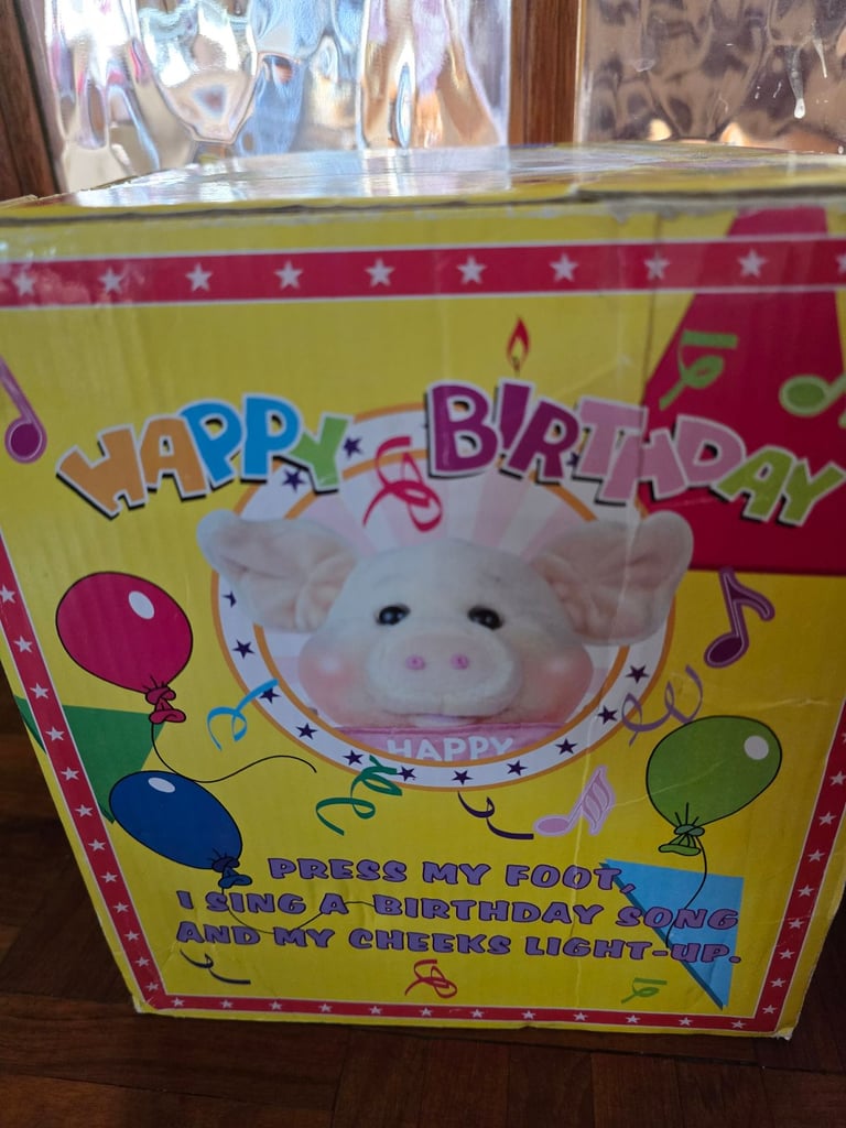 Singing musical birthday pig plush toy with box collection Salhouse 