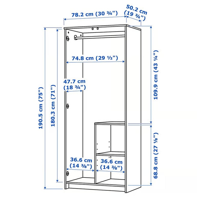 Ikea brimnes wardrobe with 2 doors, white, 78×190cm