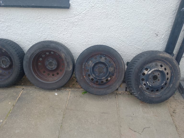 2 winter tyres 205 55 r16 and 2 other tyres all on steel rims
