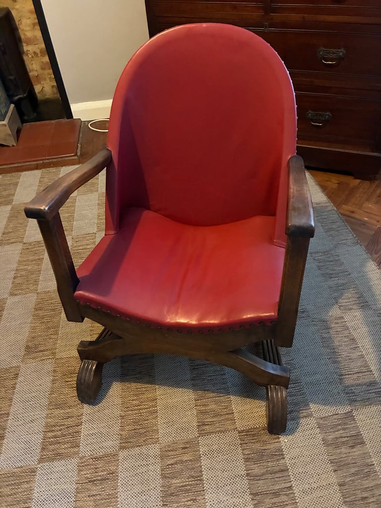 image for Vintage Wooden Armchair - red upholstered seat