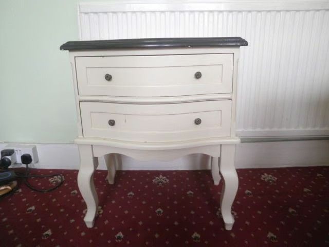 Large Bedside Table with 2 Chest Drawers Cream Traditional French Style – Solid Wood