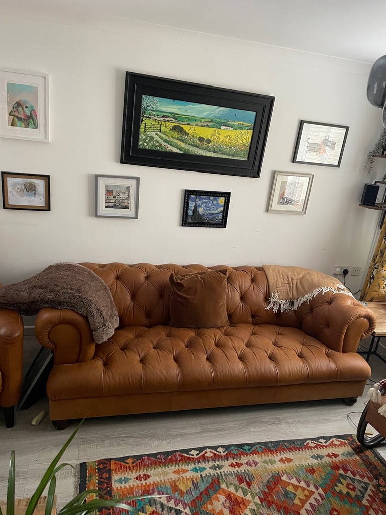 John Lewis leather Drummond sofas for sale 