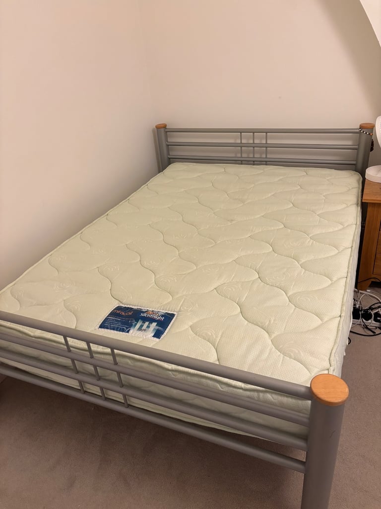 image for Silver coloured metal double bed frame