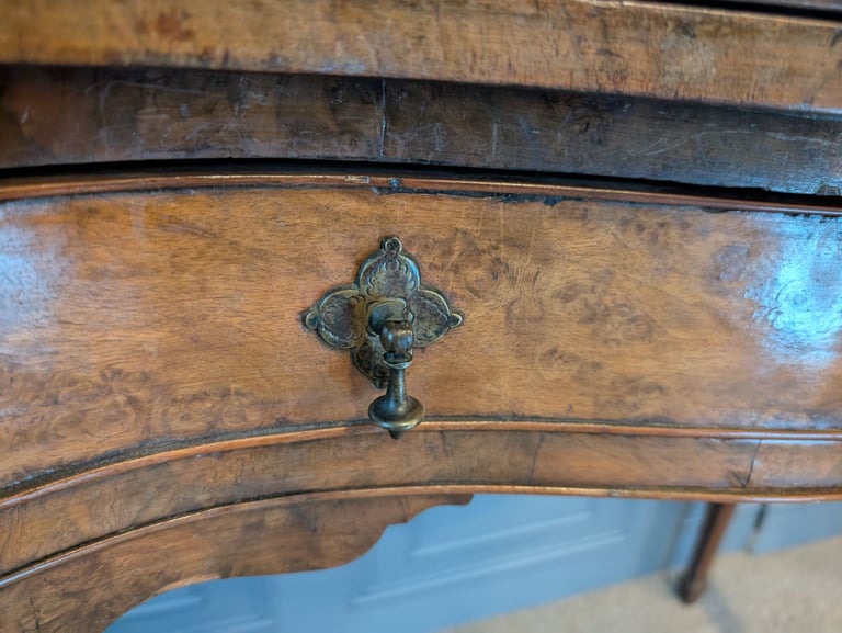Antique Burr walnut veneer serpentine front side table
