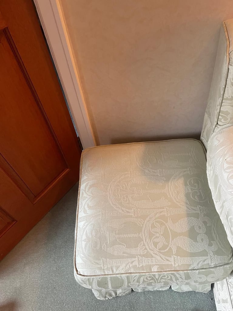 Three seat sofa, two armchairs and one footstool