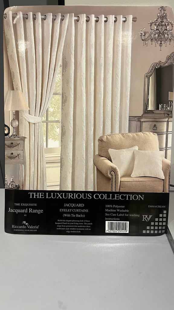 image for White/ Cream Jacquard Eyelet Curtain