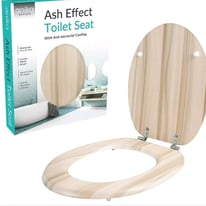 ASH EFFECT 18" MDF WOODEN TOILET SEAT WC ANTI BACTERIAL COATING CHROME