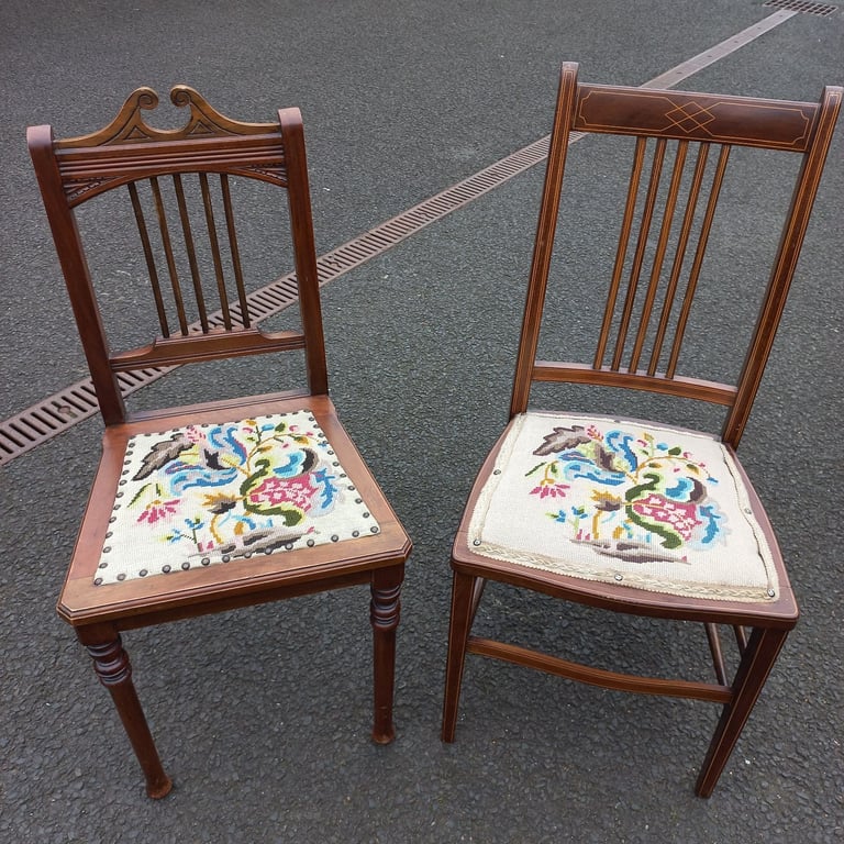 image for 2 Antique Edwardian Mahogany Needlepoint Tapestry Chairs