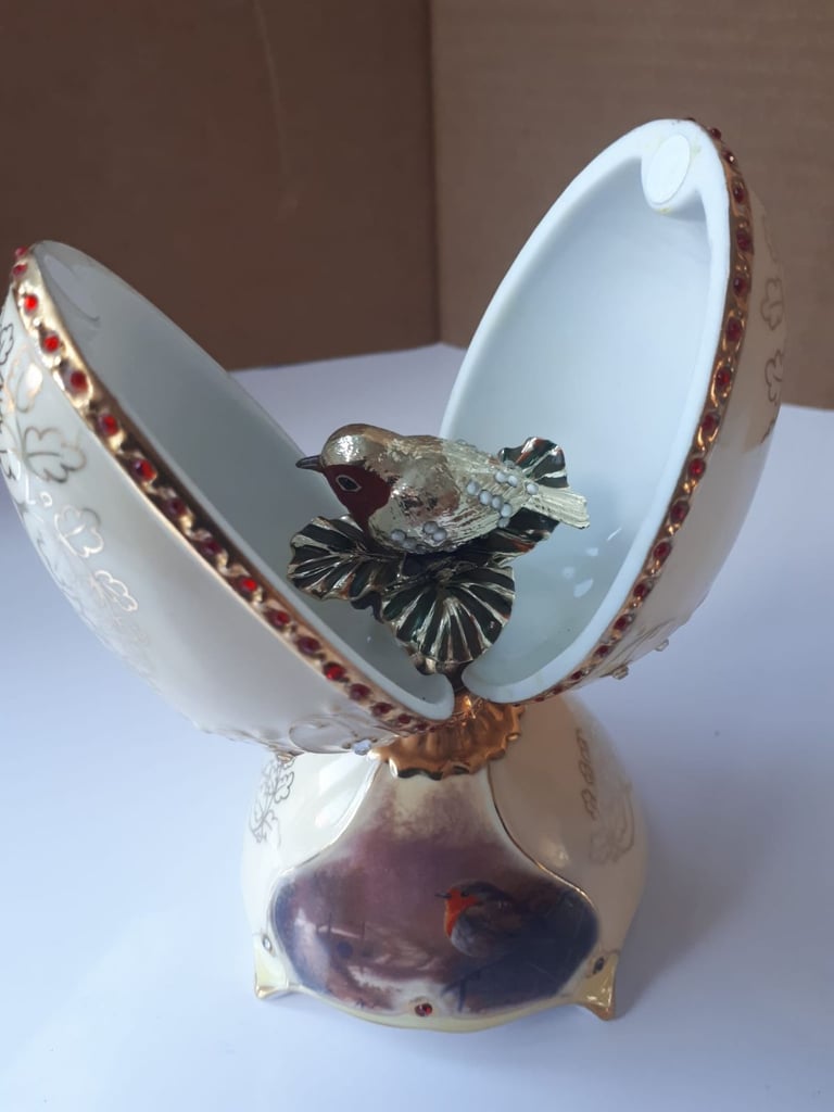 Unique Jewel Of Nature Musical Egg Robin Christmas Present Gift Living Room Decor Collectible