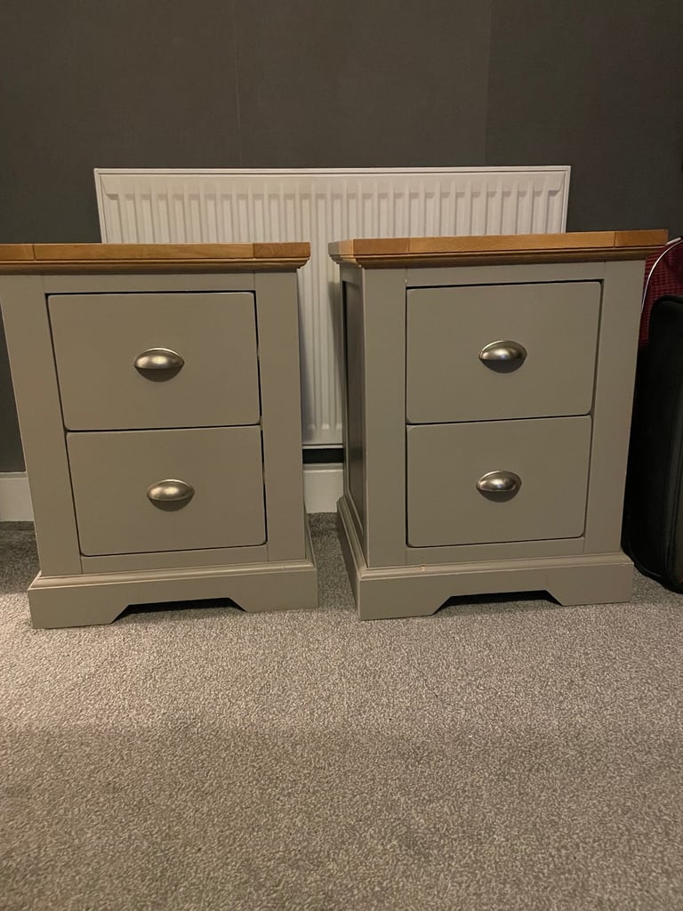 image for Natural Solid Oak & Grey 2 Drawer Bedside cabinets 