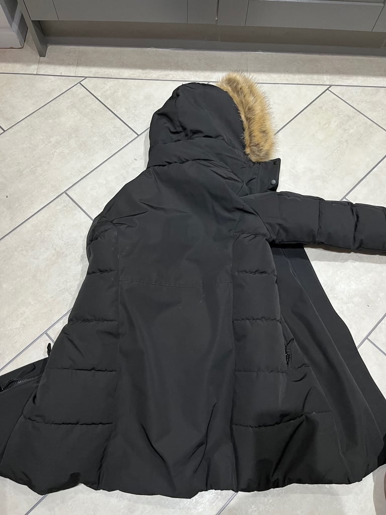 Zara black thick waterproof parka coat