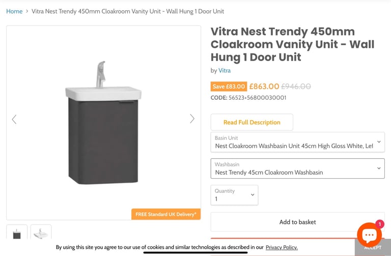 Vitra Nest cloakroom wall mounted vanity unit Anthracite gloss grey