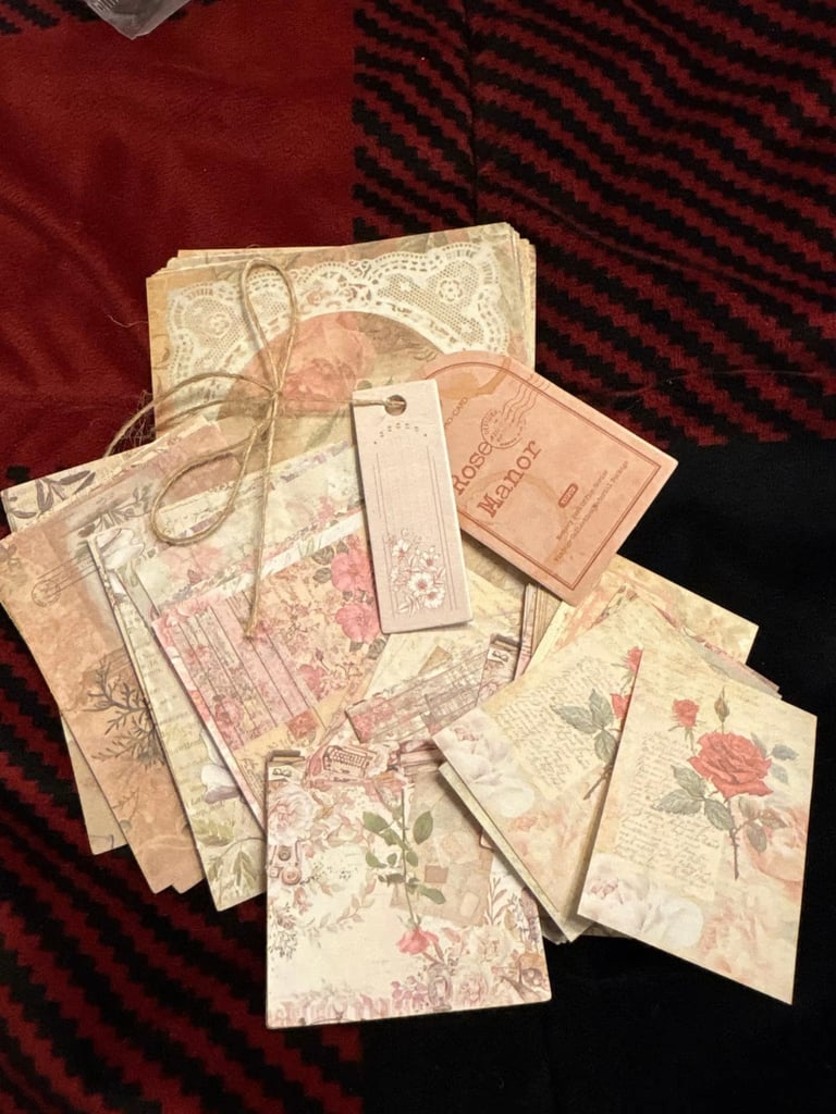 image for Rose Manor 100pcs Vintage Paper Kit | Scrapbook & Journal Decor | Retro Collage Background Pack