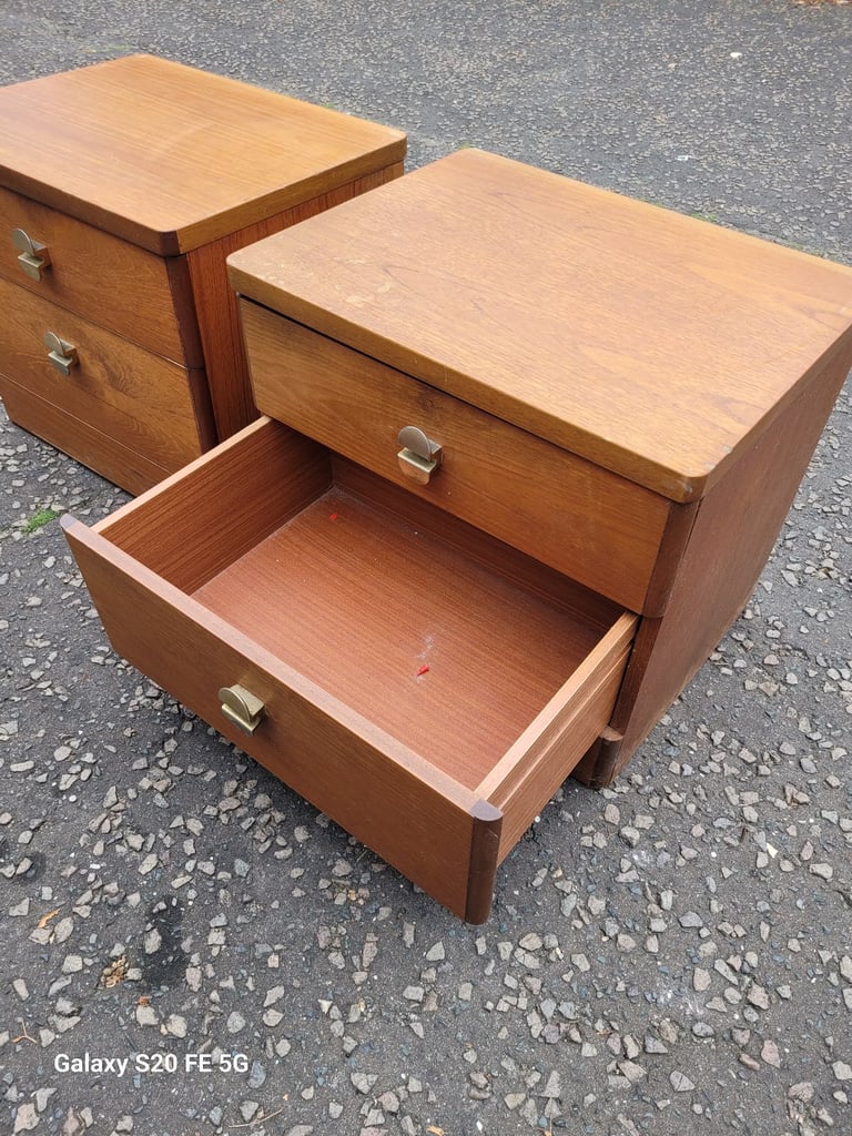 Matching pair of vintage Stag bedside drawers, delivery available 
