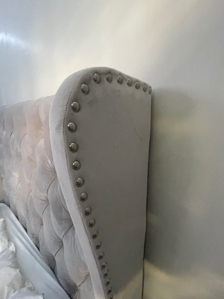 Grey Velvet Double Ottoman Bed