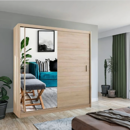 Brand New - Vision Mirror Sliding Door Wardrobe Oak - SAME/NEXT DAY DELIVERY