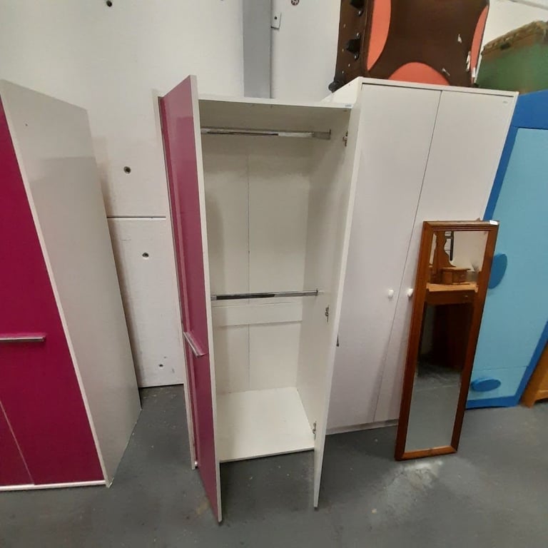 Pink and white 2 door wardrobe 71cm x 50cm x 172cm, Ref:19592