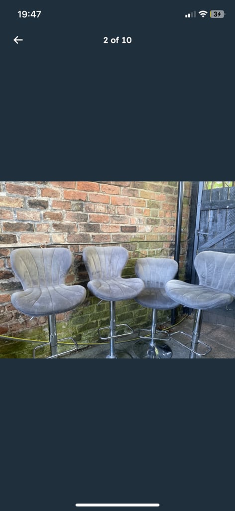 X1 Breakfast Bar Stool chairs Grey Velour Velvet 