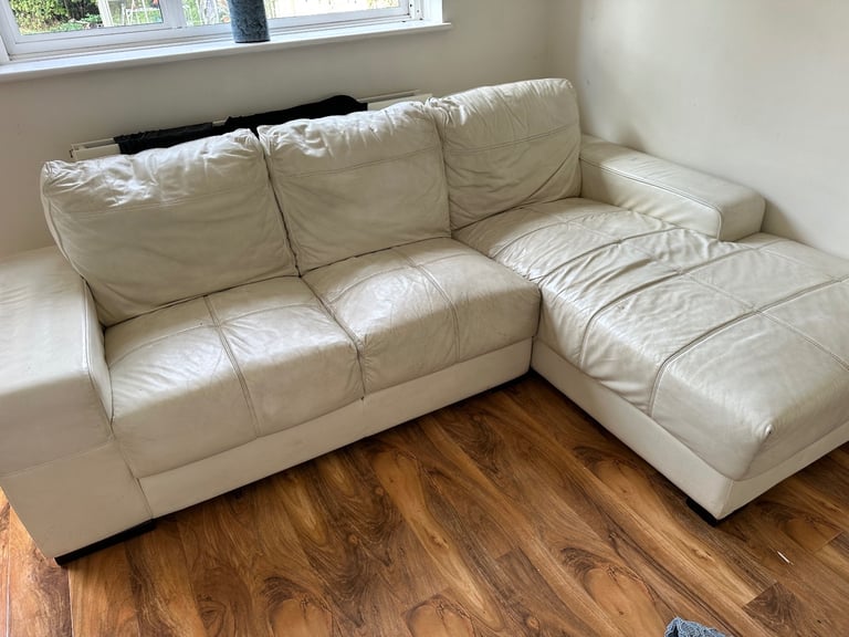 image for White Leather Corner Sofa