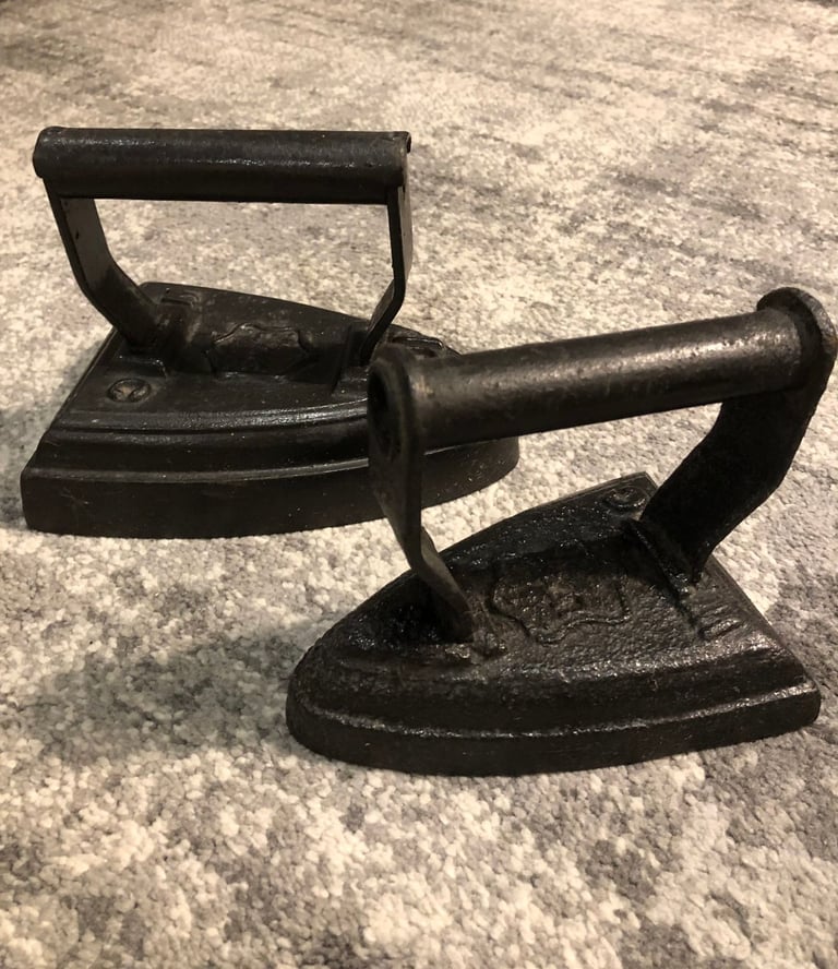 Pair of Vintage Antique Flat Irons Cast Iron Forged Irons