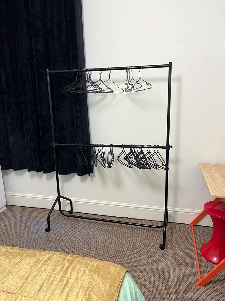 image for Heavy Duty (holds 50kg) Double Level Clothes Rail + Hangers