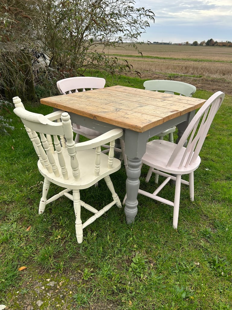 image for Fab rustic solid pine farmhouse kitchen dining table and chairs 