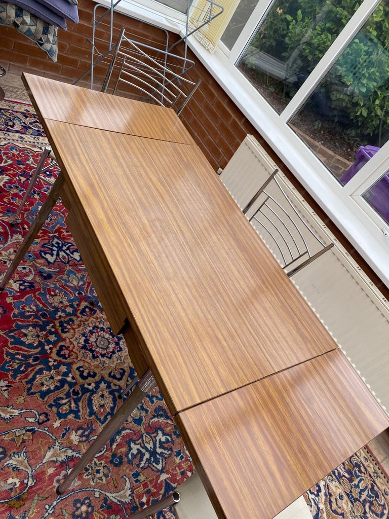 Vintage 1960s French Supermatic by Brevet Extendable Dining Table and 3 Chairs