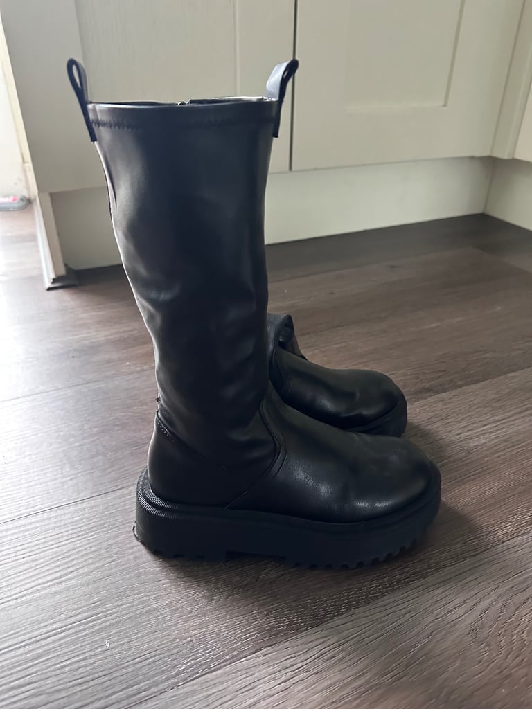 Zara girls knee high black boots EU33