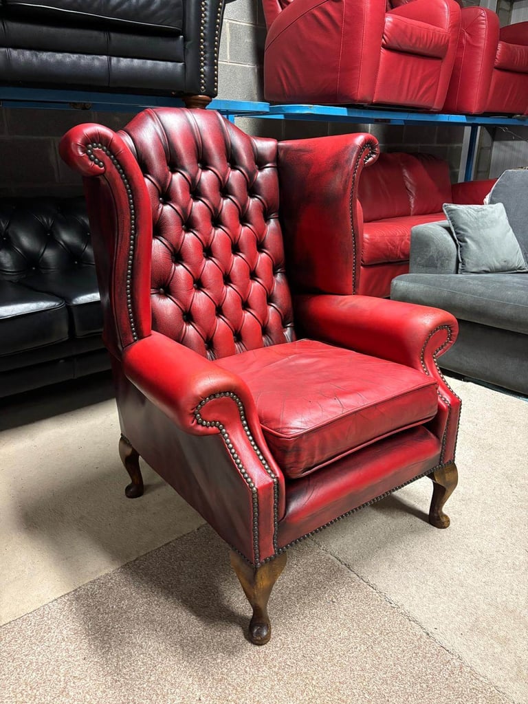 Oxblood Leather CHESTERFIELD Wingback Chair 