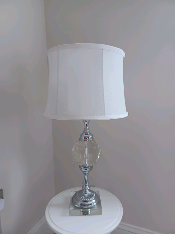 Large chrome and glass Table Lamp with white shade