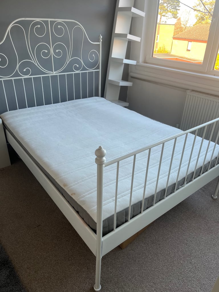 Double bed (ikea), metal frame, including mattress 