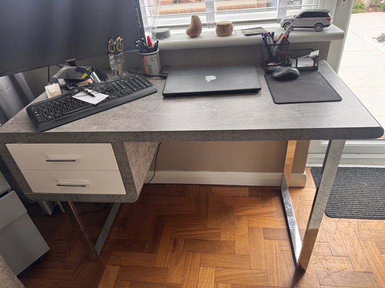 Home office desk & 27” LCD Samsung Monitor.