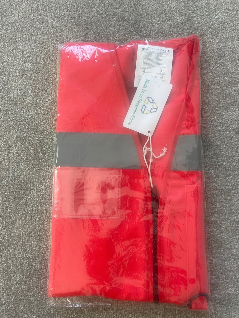 YOKO Zipped 2 Tone Hi Vis Vest Pockets, Hi Viz Safety Waistcoat Red & Yellow XL