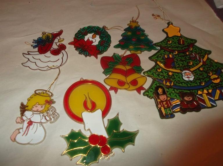 Christmas Sun Catchers Duck Angel Candle Bells Trees LOT