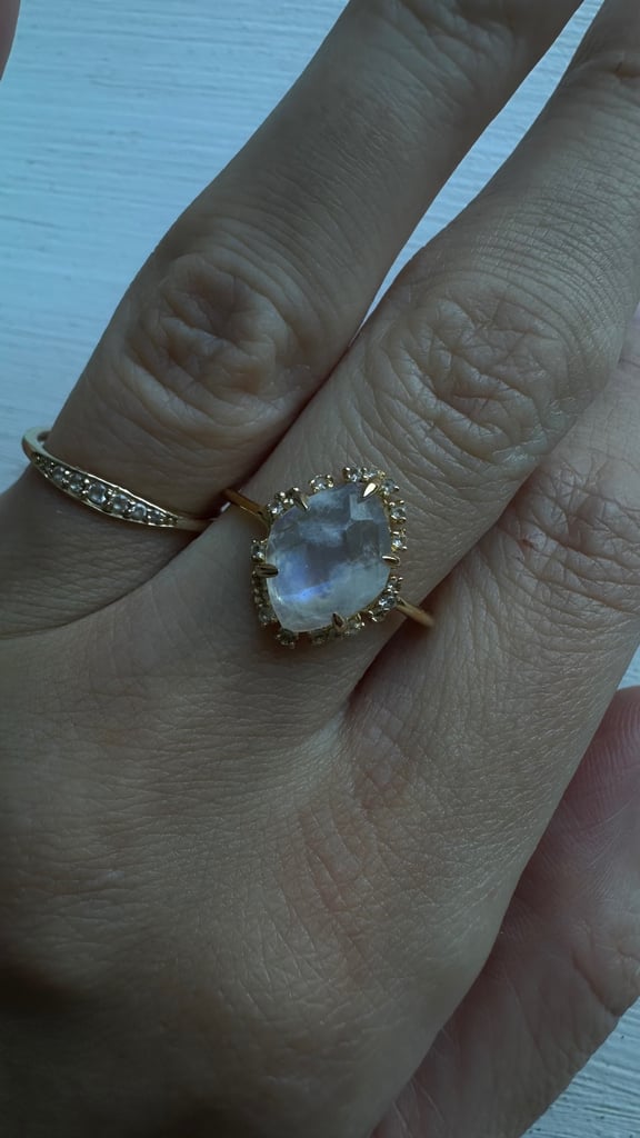 Rainbow Moonstone White Topaz Gold Vermeil ring 