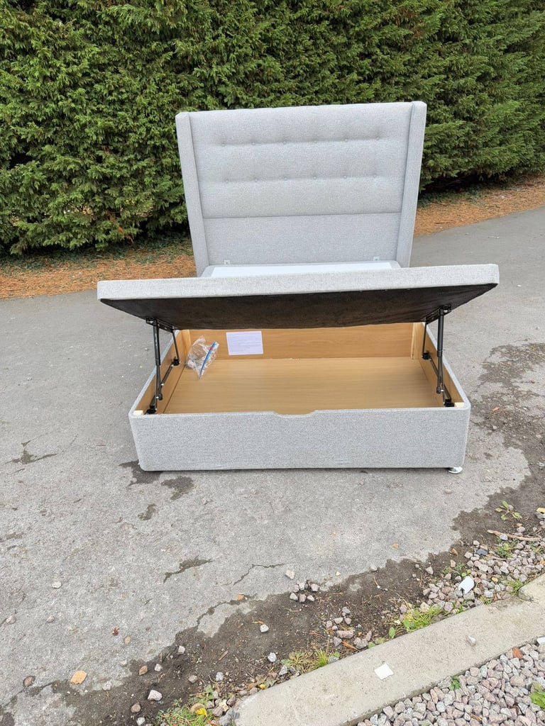 Double Ottoman Storage Bed with Winged Headboard & Mattress