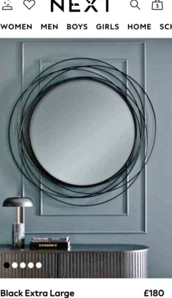 image for Extra large round black mirror from next still in box cost 180 new it 120cm in size 